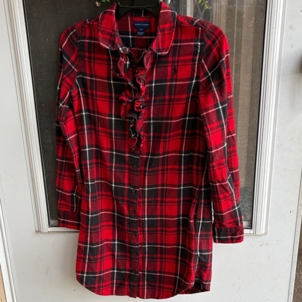 Ralph Lauren Red and Black Plaid Button-Up Shirt dress